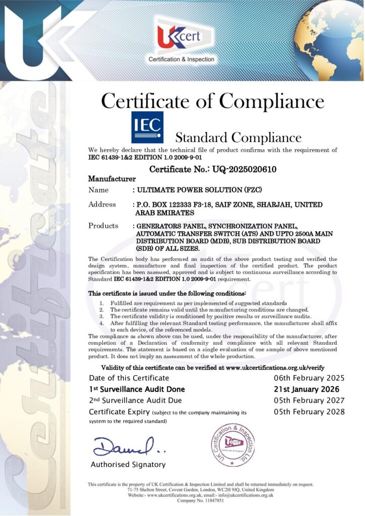 IEC 61439 1 & 2 UQ-2025020610 S1 ULTIMATE POWER SOLUTION (FZC)