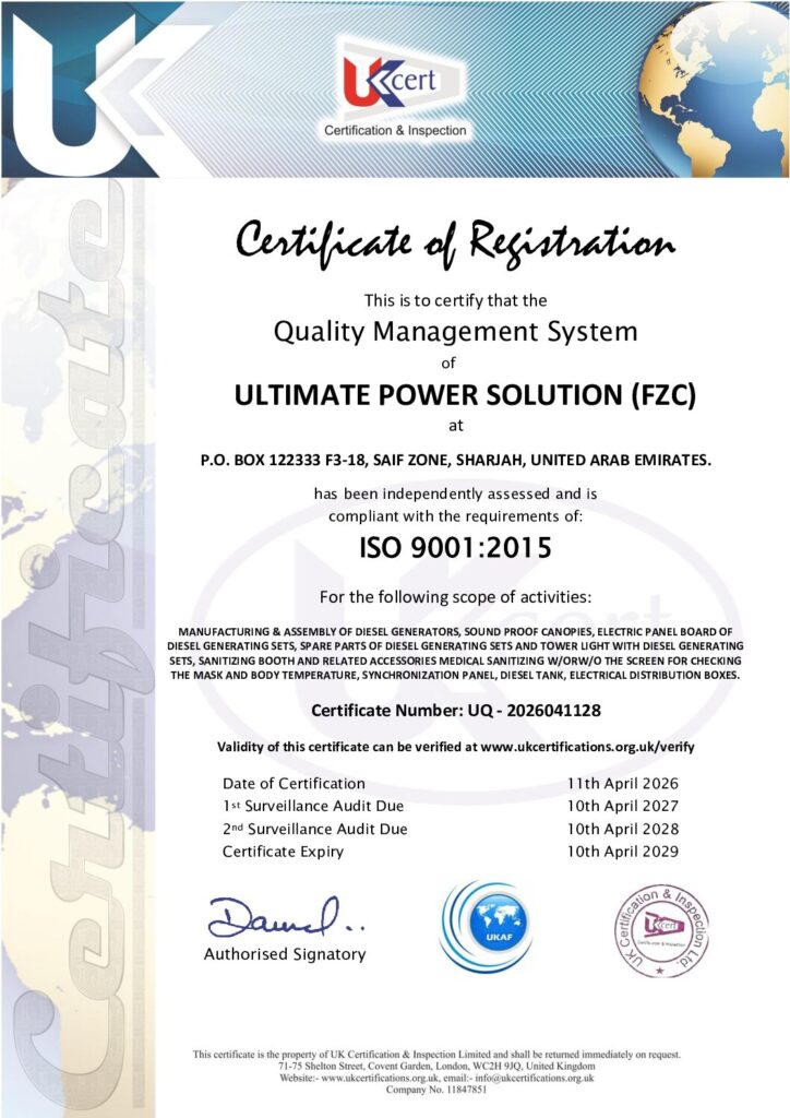 ISO 9001-2015 – ULTIMATE POWER SOLUTION (FZC)